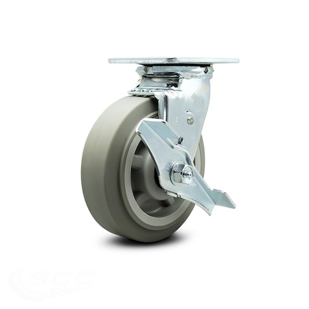 Service Caster 6 Inch Thermoplastic Rubber Swivel Caster with Roller Bearing and Brake SCC SCC-30CS620-TPRRF-TLB